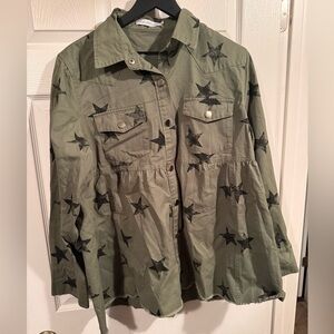 Star-Print Olive Utility Jacket